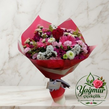 Kırmızı Gül & Pembe Gerbera Harmanı Buket